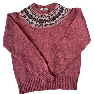 Elegant Pink Patterned Yoke Sweater